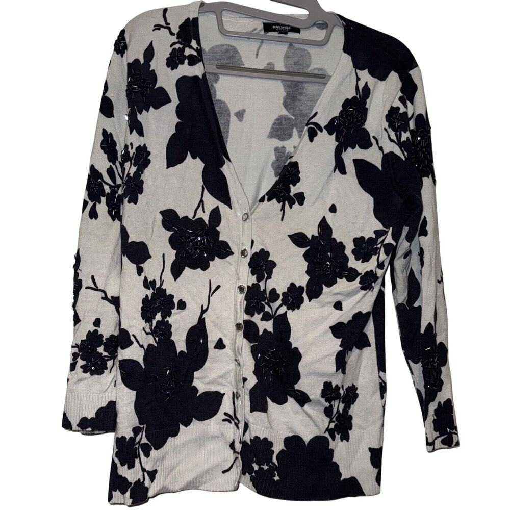 Premise Studio Beaded Floral Cardigan Large